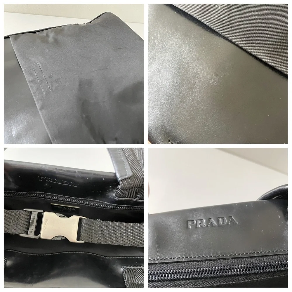 Prada black Tessuto nylon Spazzolato leather vintage tote bag
